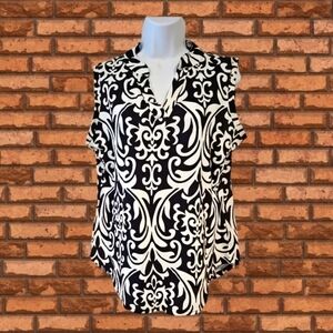Halife black sleeveless summer white top blouse tunic sz L